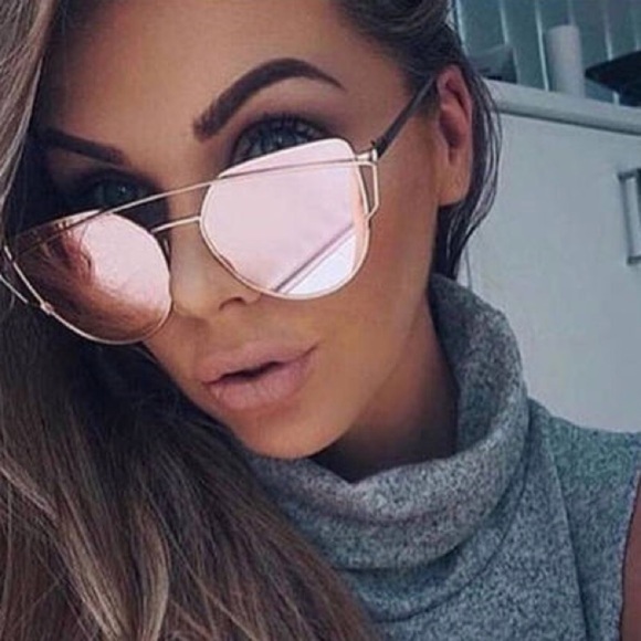 Cat eye Aviator sunglasses mirrored rose gold rims - Picture 3 of 3